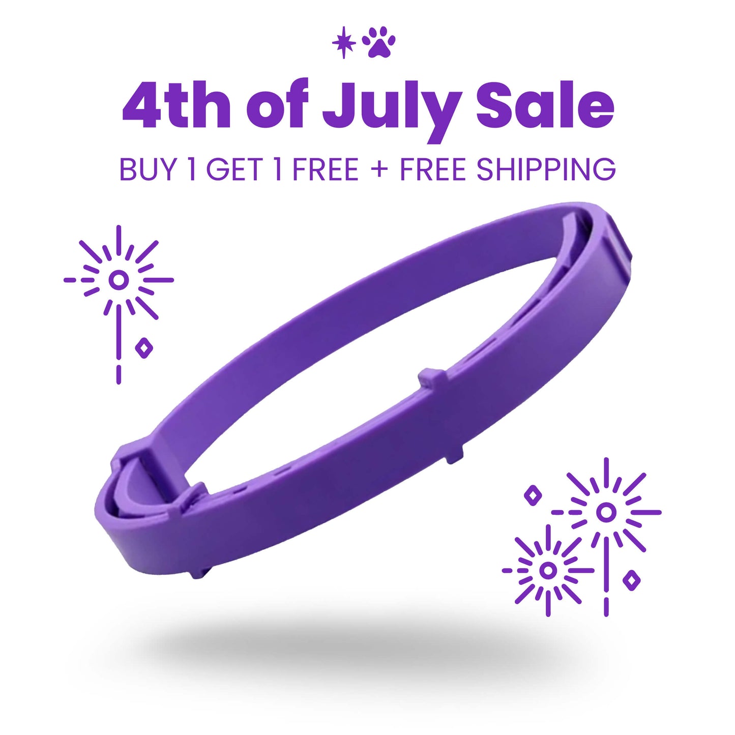 dog calming collar to help alleviate stress and anxiety in dogs including loud noises from fireworks or strange noises. The dog collar is purple and helps relax your pet in high anxiety situations