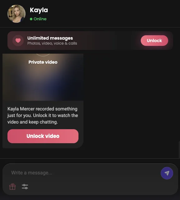 Candy chat showing a blurred private video and an Unlock video button